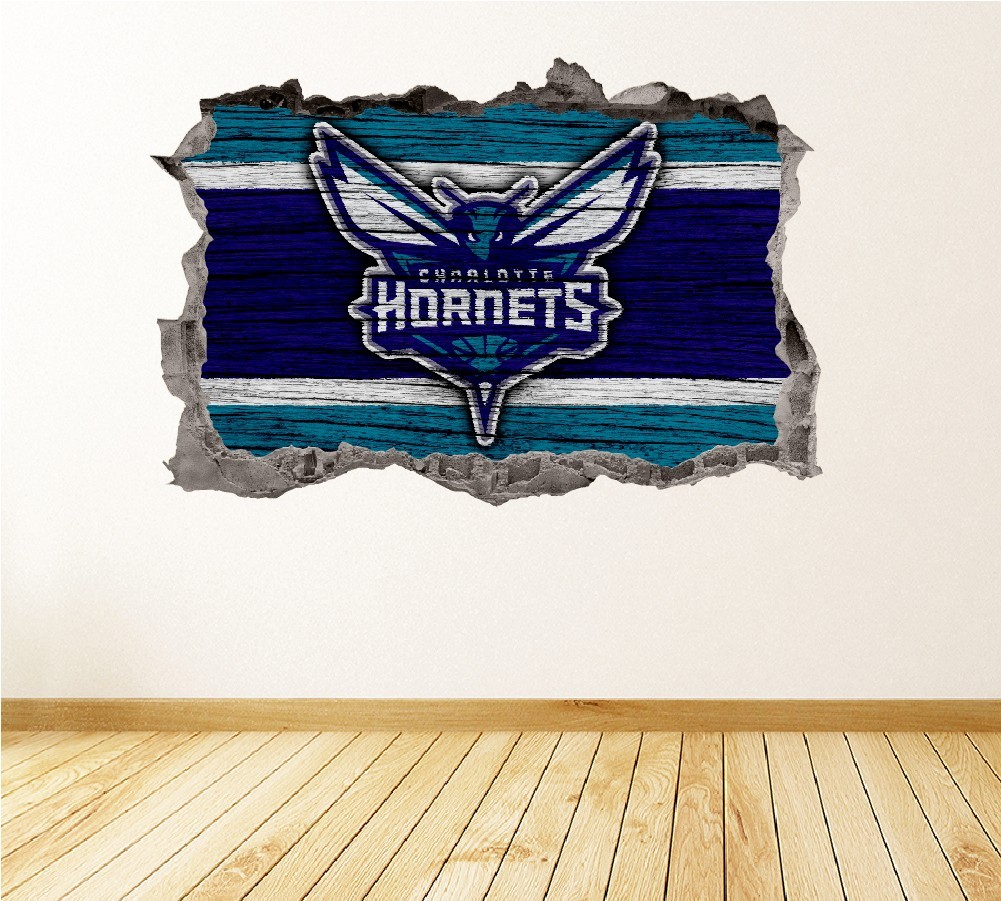 Charlotte Hornets Wall Art Decal Logo 3D Smashed Basketball Print Decor Sticker