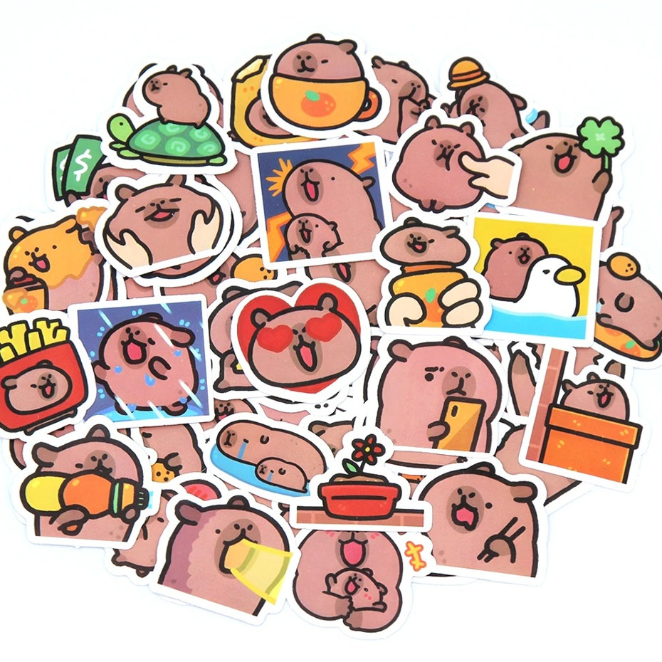 100pcs Cute Capybara Stickers Waterproof Cartoon PVC Decals for Laptop