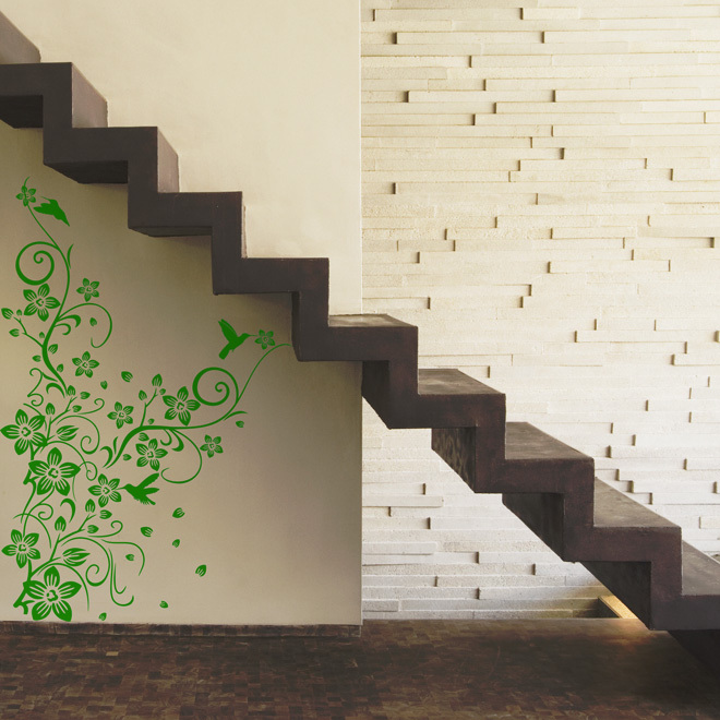 Vinyl Wall Art Sticker Decals for Home Decor Vine Flower Branc with Hummingbirds