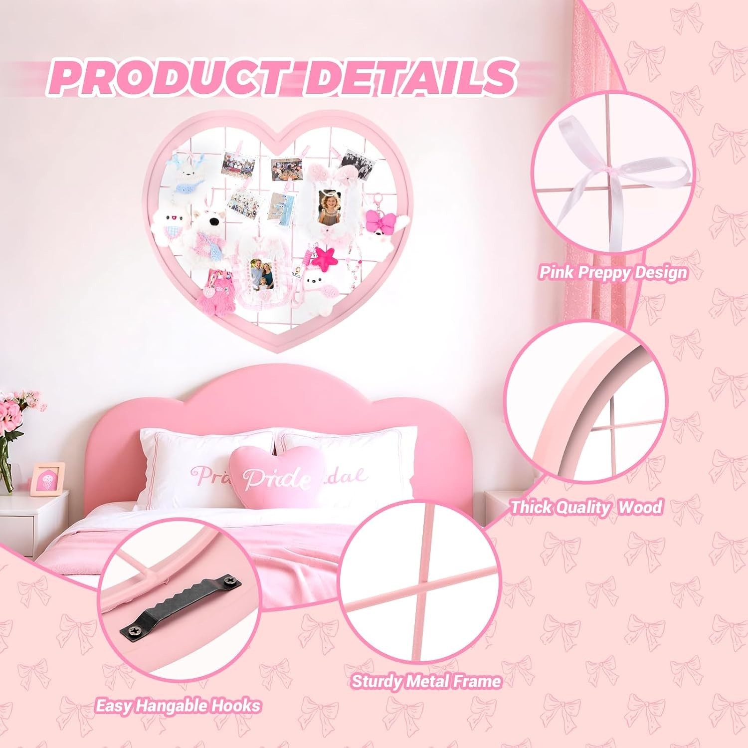 Stylish Heart-Shaped Wire Wall Grid Panel for Photos – Perfect for Teen Rooms
