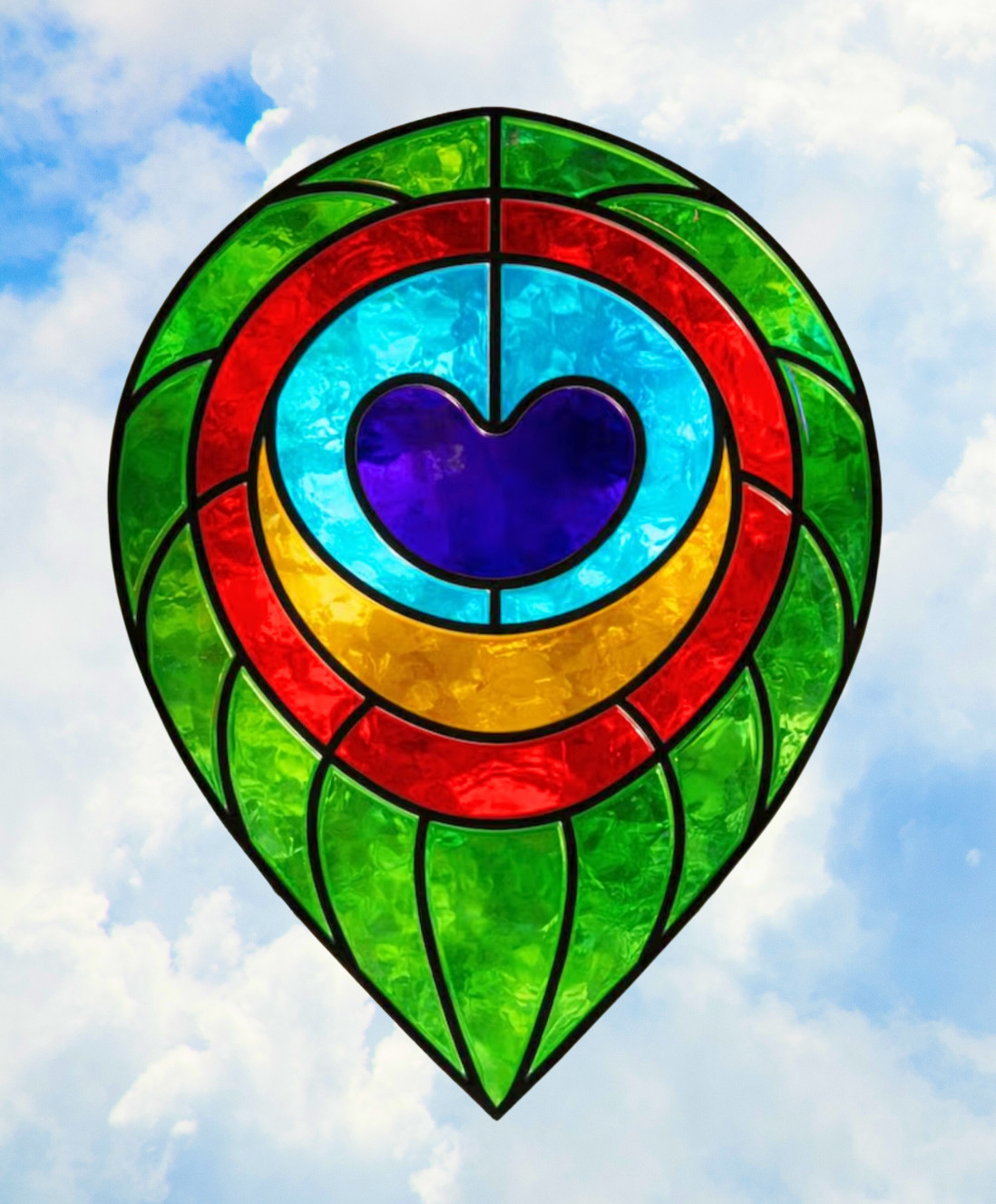 Peacock Feather Faux Stained-Glass WINDOW CLING Size 10.6" Repositionable Vinyl