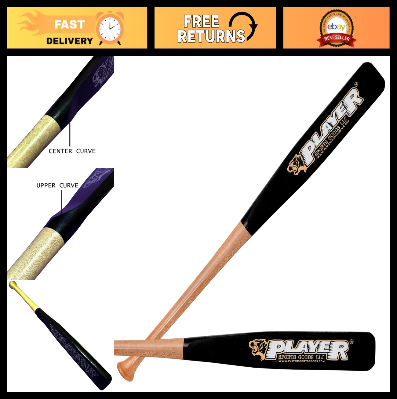 29" Pro Maple Flat Half Paddle Baseball & Softball Bat – 17 Oz, 2.75" Barrel, Ad