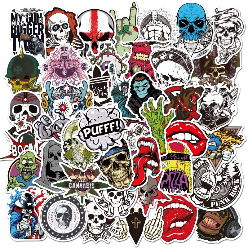 50 pcs Sticker Horror scary skull Stickers Vinyl Skateboard Luggage Pack Logo