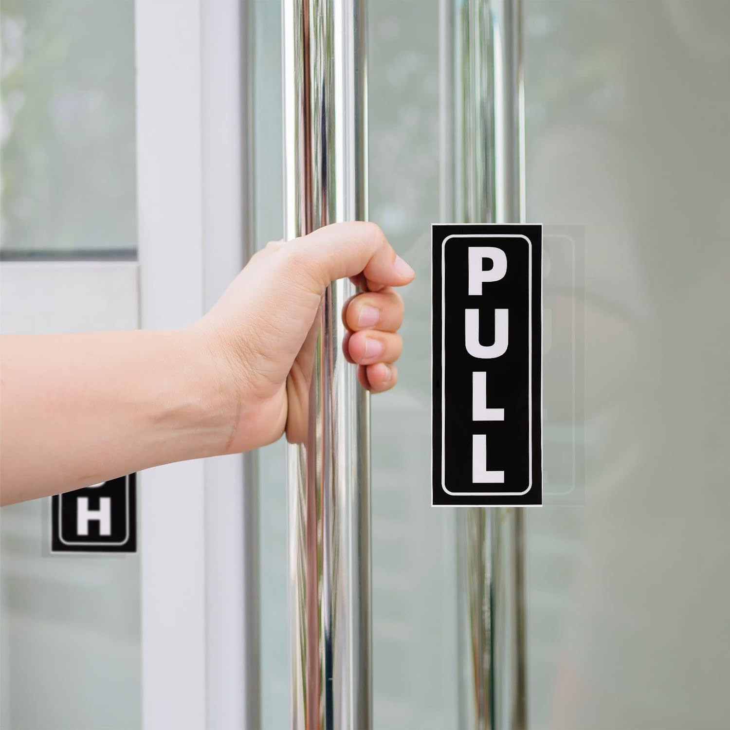 Push Pull Door Sign, 1 Set 2"x5" PVC Self-Adhesive Waterproof Vertical Pull Push
