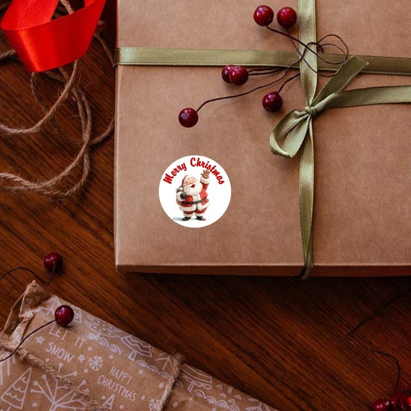 Santa Claus Merry Christmas Round Dot Stickers Set, 1.2" & 1.5"