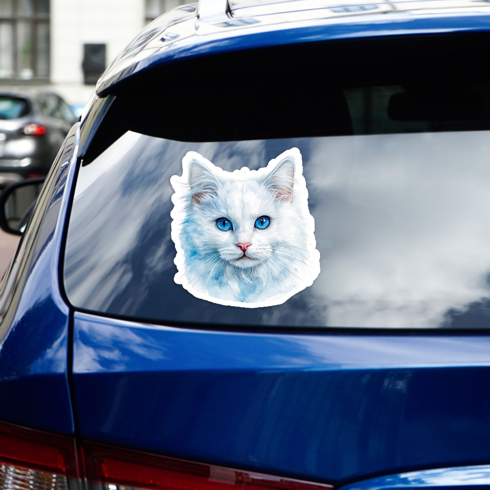 White Cat Portrait – Vinyl Decal Sticker – Car Window Laptop – #24