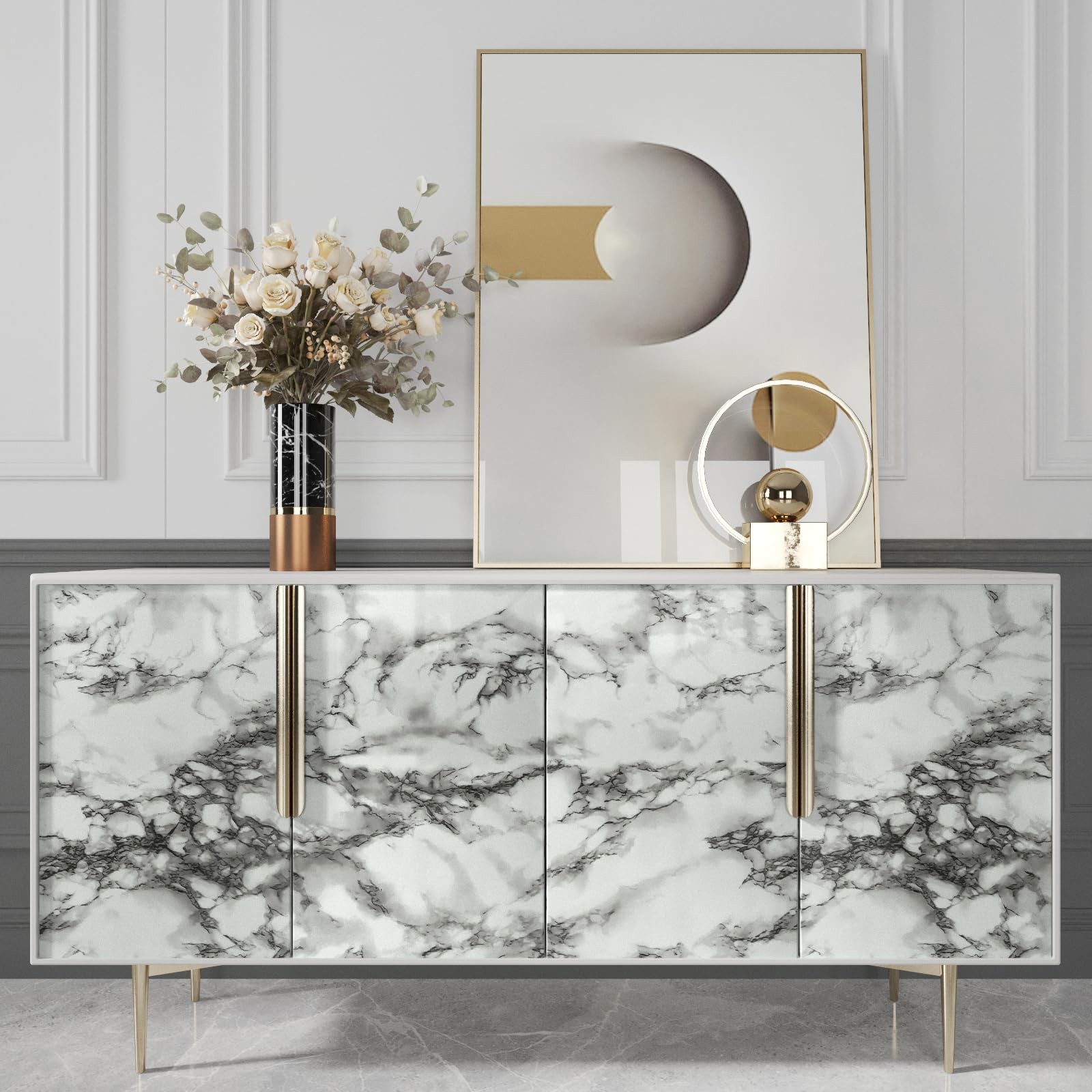 VIOPVERY Black White Marble Contact Paper 35" x 197", Glossy Peel and Stick V…