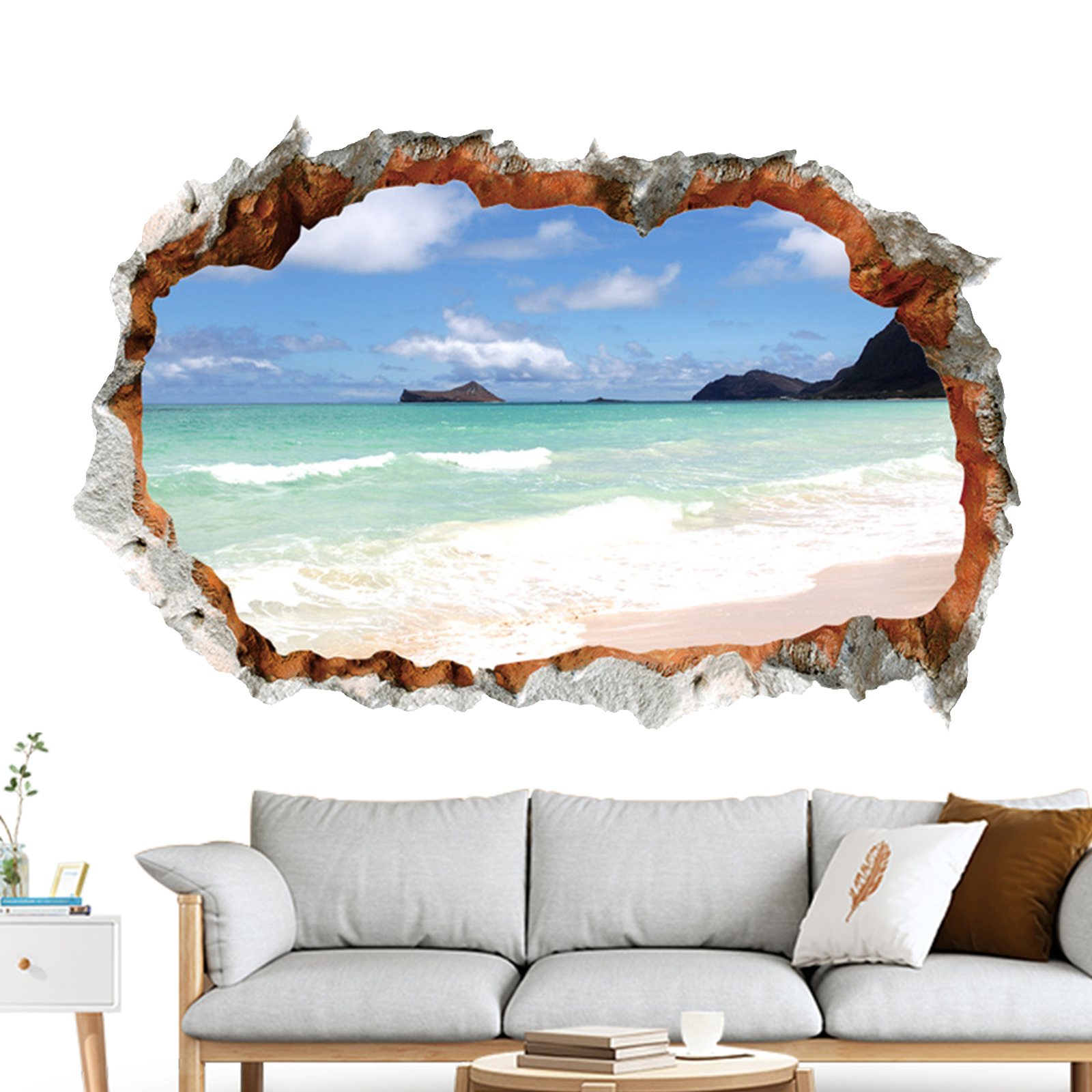 Window View Wall Sticker Poster Decal Adhesive Broken Hole Wall Mural Decorative