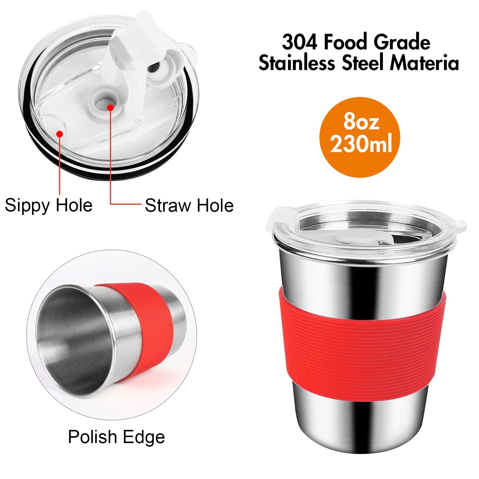 Yummy Sam 8oz Kids Stainless Steel Cups with Silicone Straws and Lids, 235ml …
