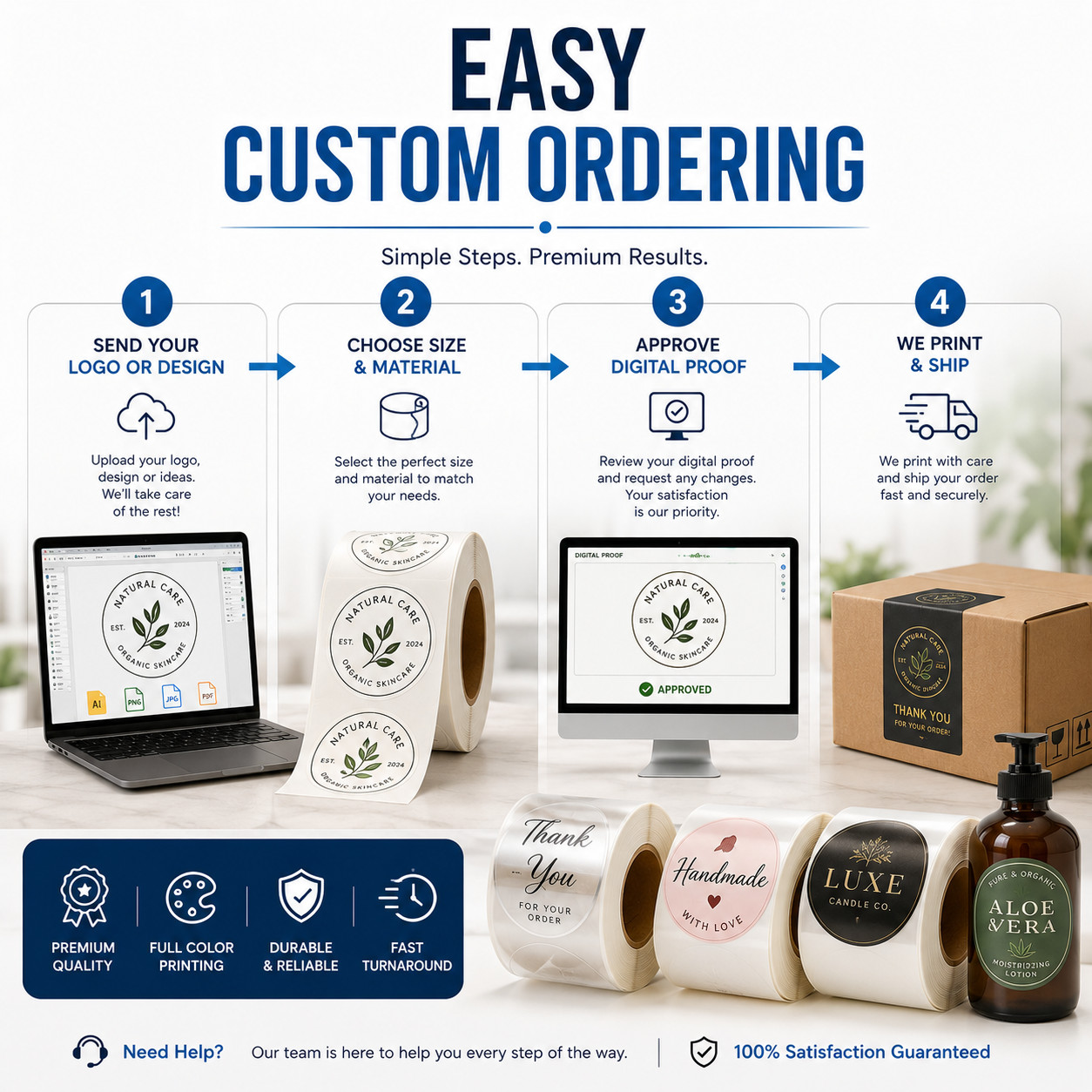 Custom Print Roll Labels Circle Stickers, Text Logo Packaging Labels, 100 Pieces