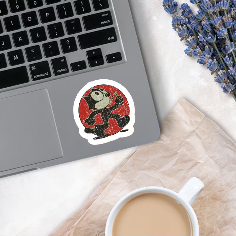 Retro Felix Cat Vinyl Sticker – Reusable, Self-Adhesive, Semi-Matte Finish