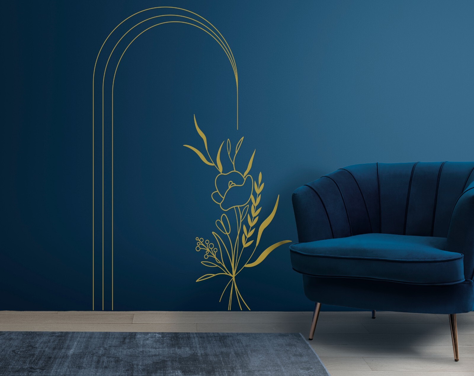 Minimalist Arch Floral Wall Decal – Modern Line Art Vinyl Sticker se268