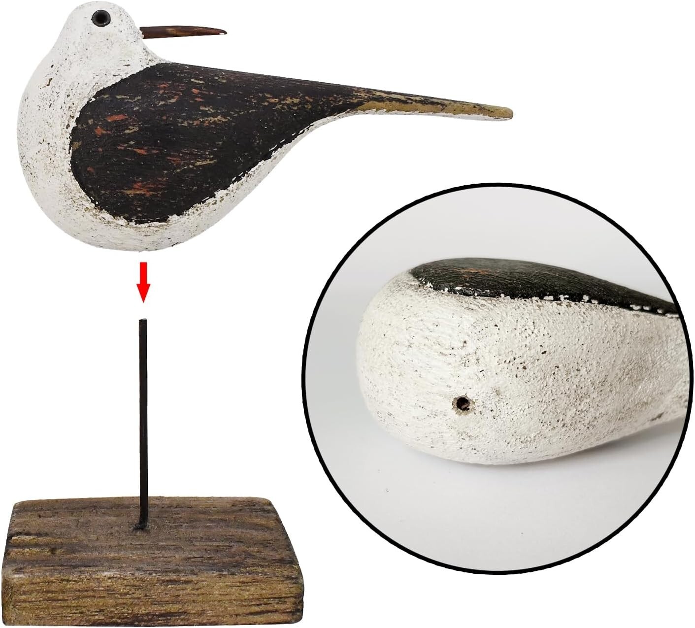 Wooden Sea Bird Statue Seagull On Stand Decor Nautical Coastal Birds Sculpture