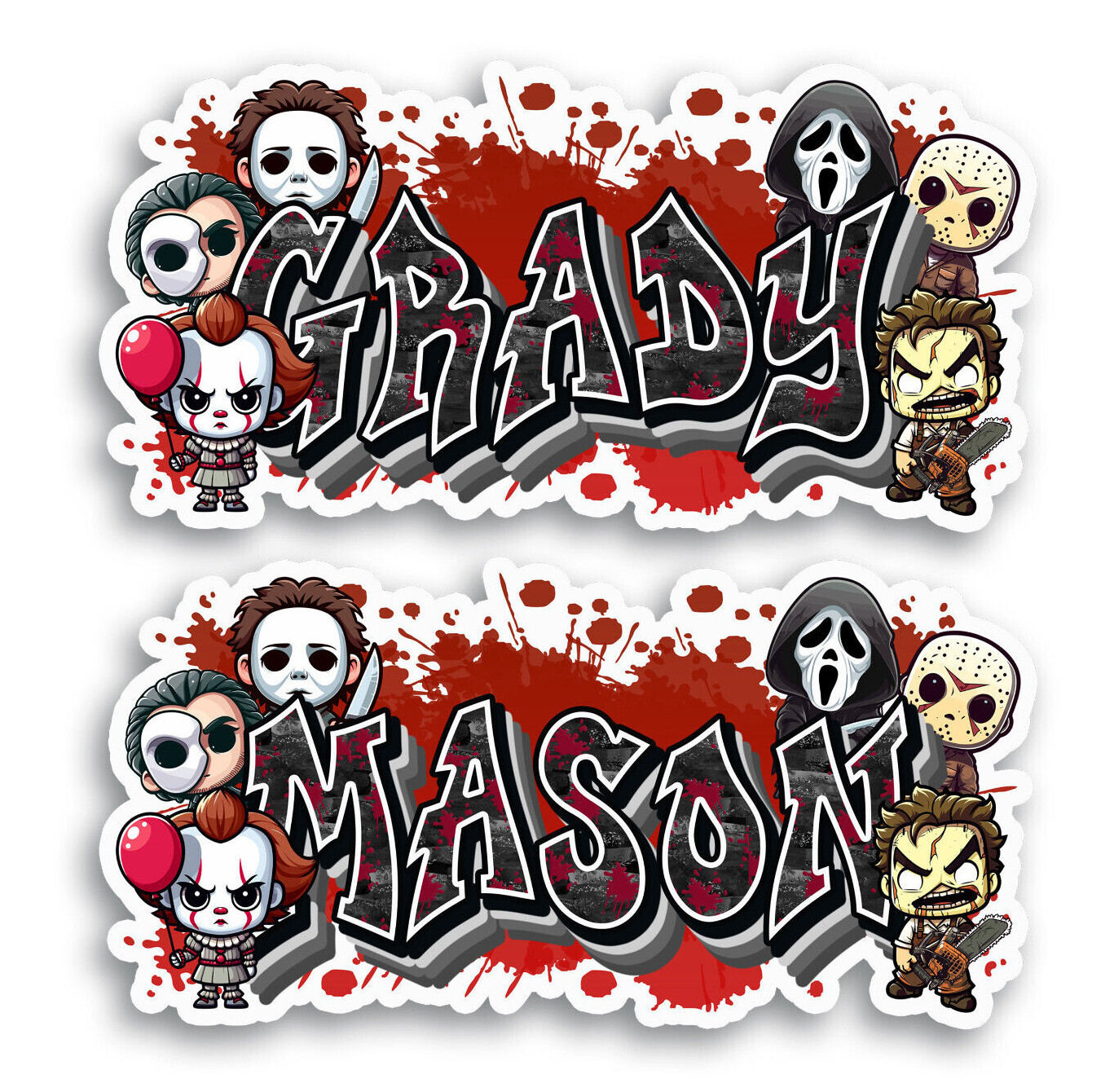 Custom Name Sticker, Vinyl Decal, Horror Villains, Spooky Halloween Killers