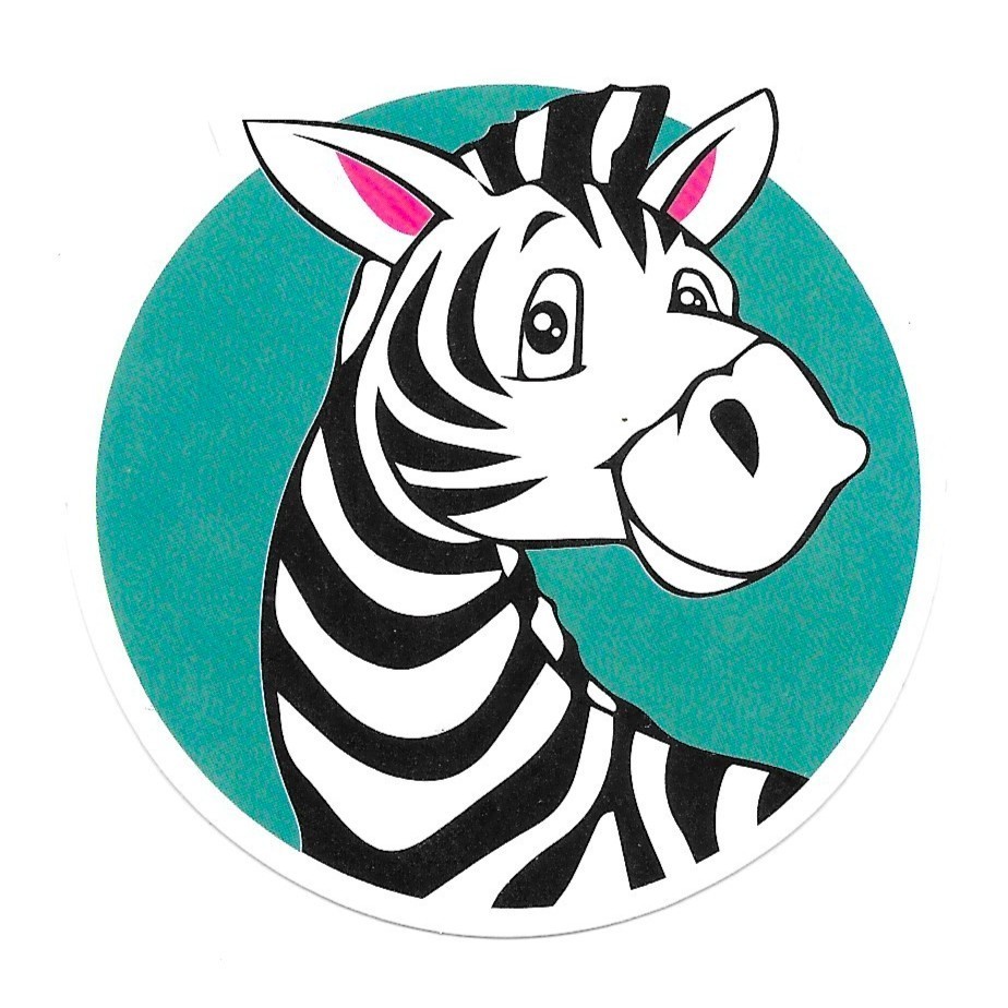 Cute Zebra Vinyl Sticker Cartoon Animal Art Teal Circle Background Decal