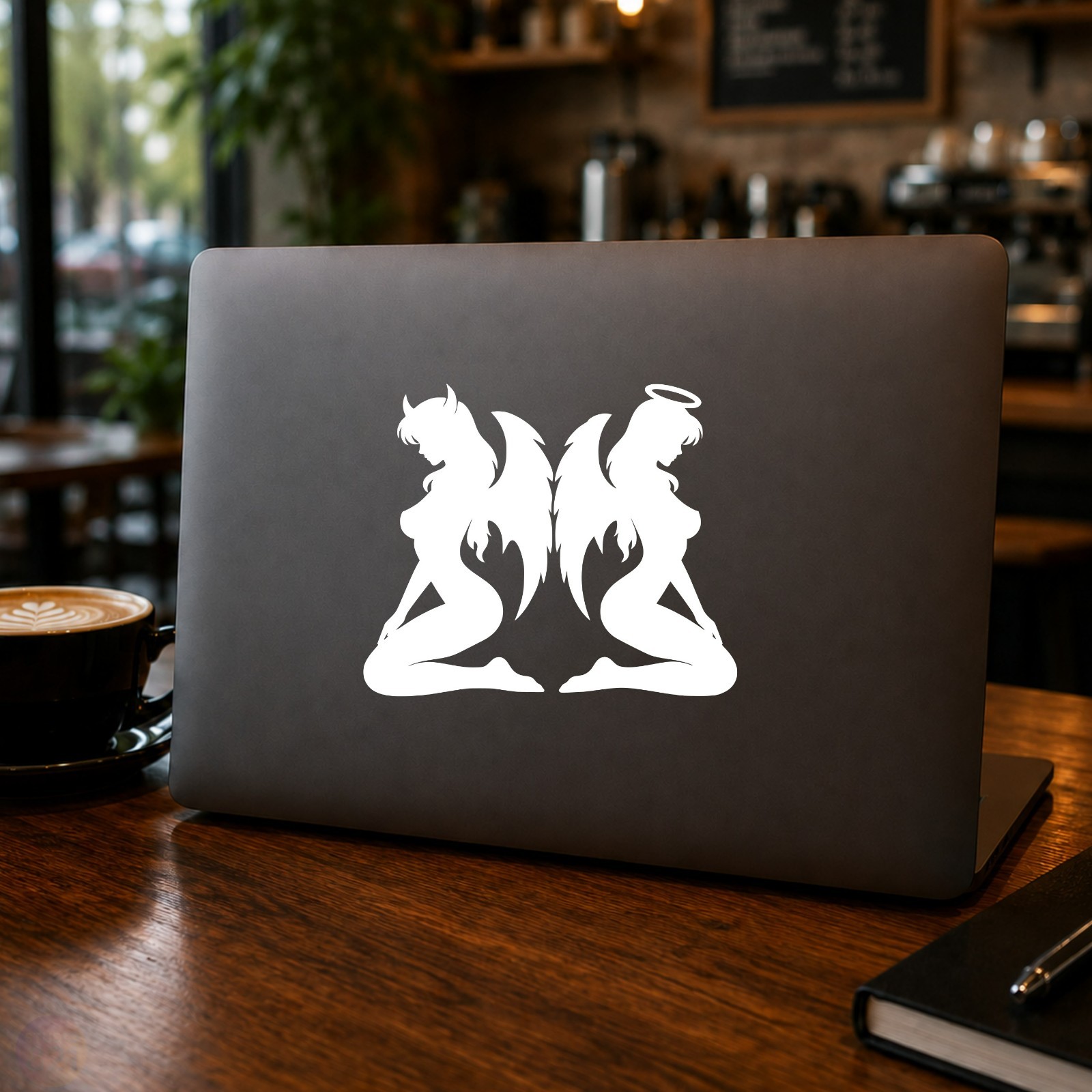 Angel and Devil Kneeling Silhouette | Good vs Evil Vinyl Decal | Car Window