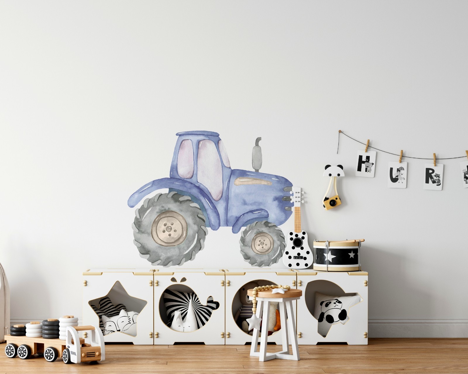 Watercolor Blue Farm Tractor Wall Decal Removable Fabric Vinyl Wall Sticker