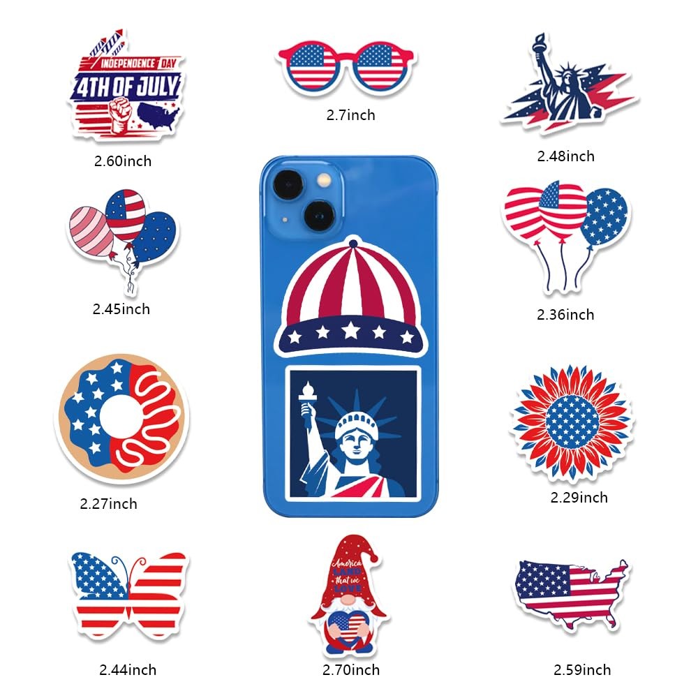 100pcs 4th of July Theme Waterproof Vinyl Stickers – Patriotic Multicolor