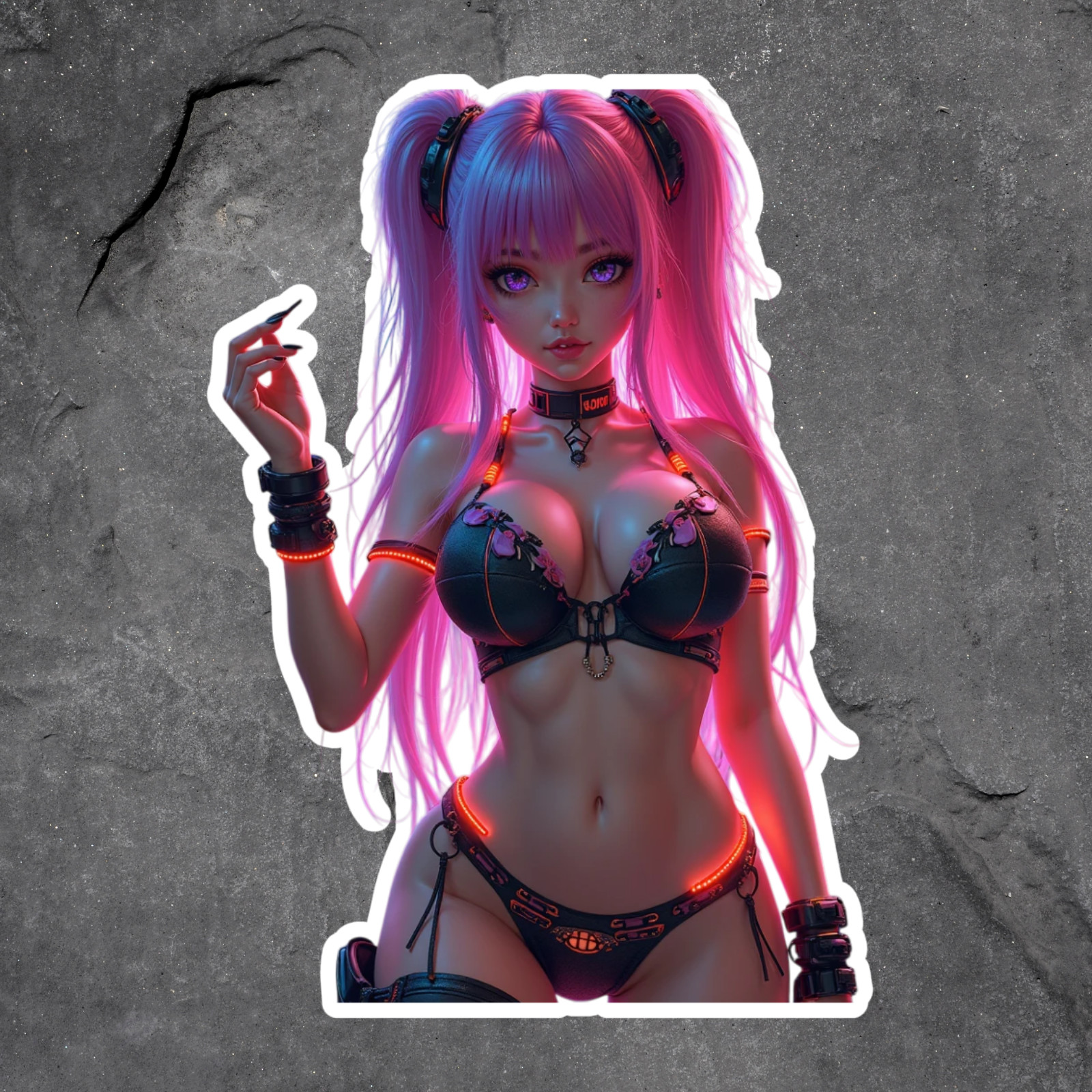 Pinup girl sticker vinyl decal lingerie neon lights sexy anime brunette