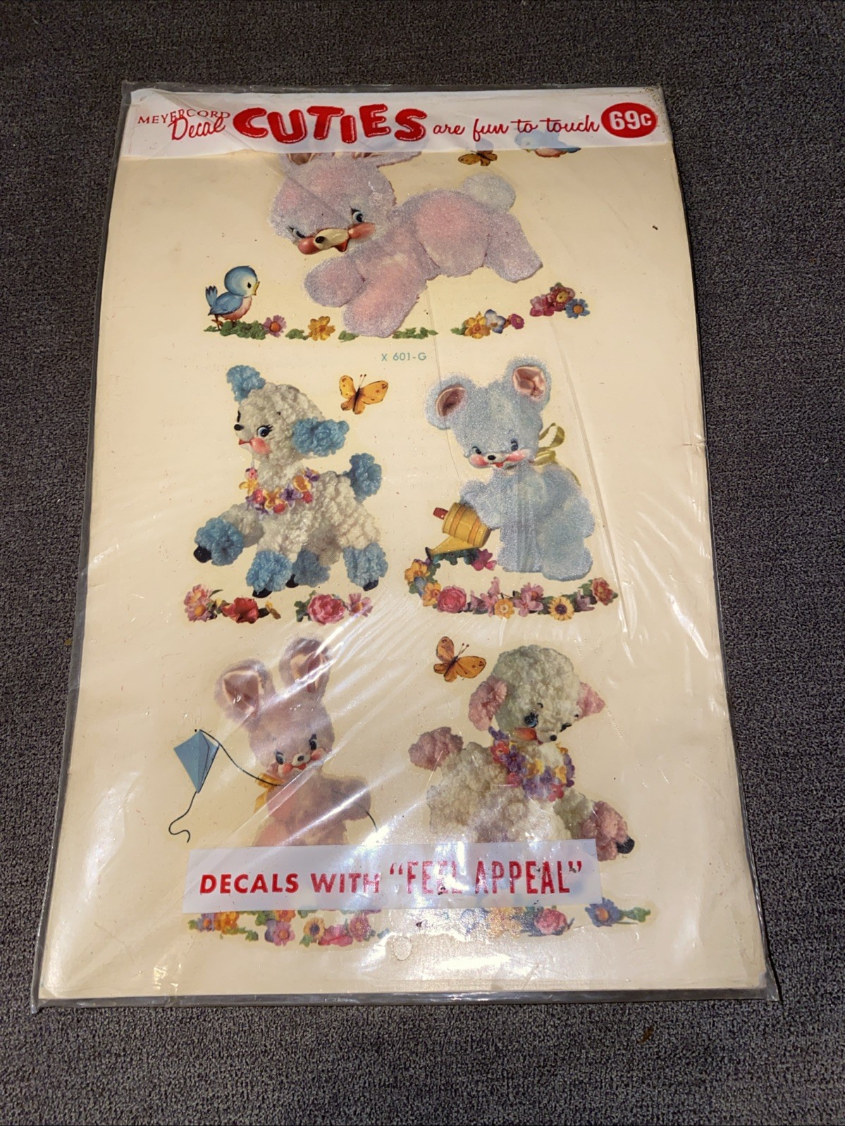 Vintage CUTIES Meyercord Fuzzy Animals Bunny Lamb Bear Decals Wall Decor NOS