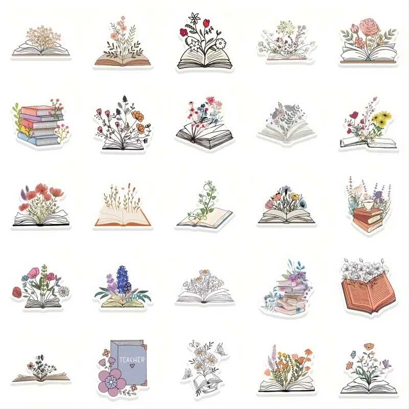 BOOKS w/Flowers Vinyl Stickers ~ I LOVE READING Read BOOK NERD Teacher LIBRARIAN