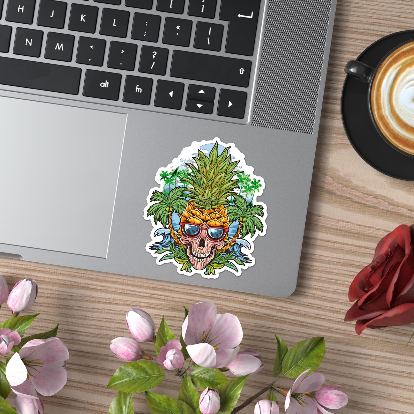 Pineapple Skull Palm Tree – Vinyl Decal Sticker – Car Window Laptop – ebn7949