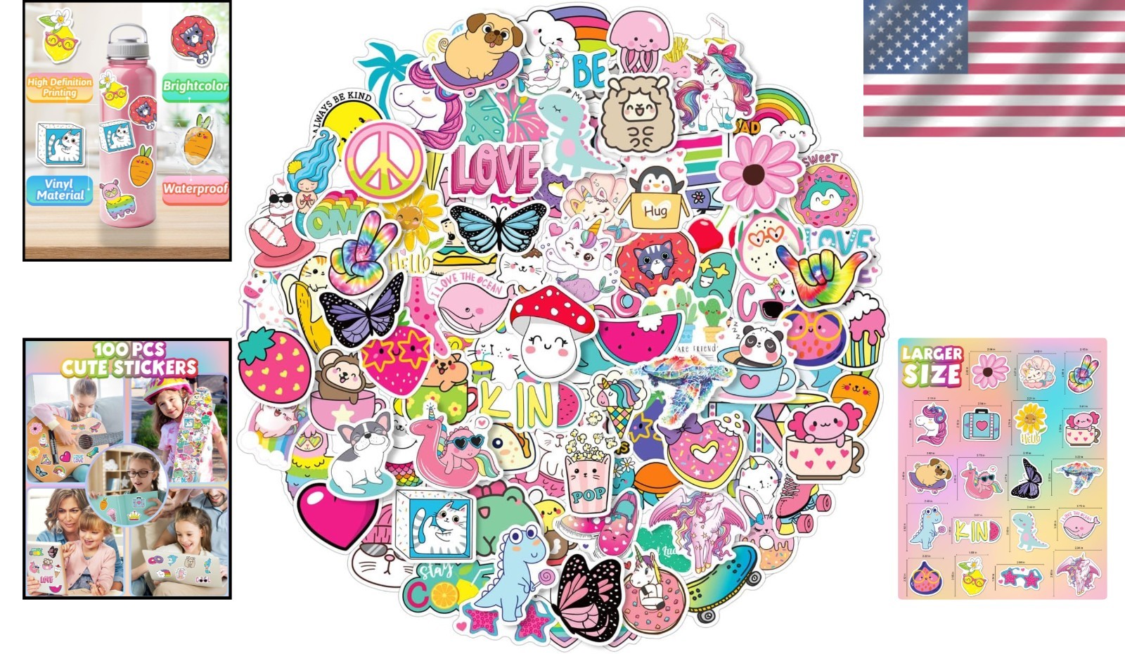 Art Deco 100 PCS Cute Animal Stickers for Kids – Perfect for Bottles & Laptops