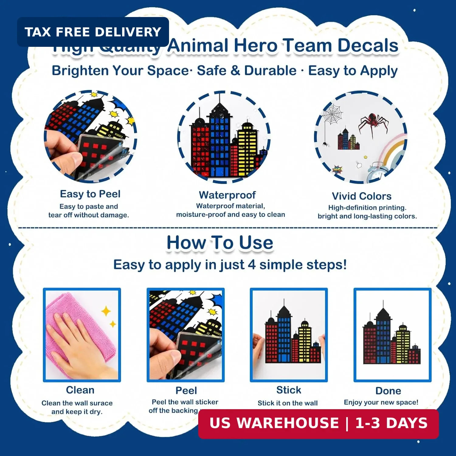 Superhero Wall Decor, Hero City Building Stars Stickers for Kids Boys, 70 Piece