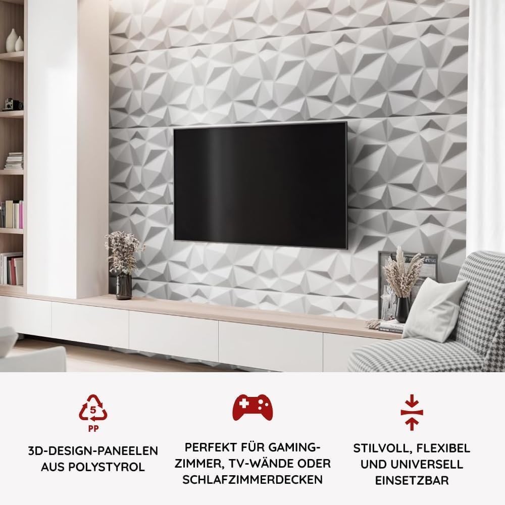 10 Tiles 3D Wall Panels 12×12 PVC Textured Accent Wall Diamond Design Wall Decor