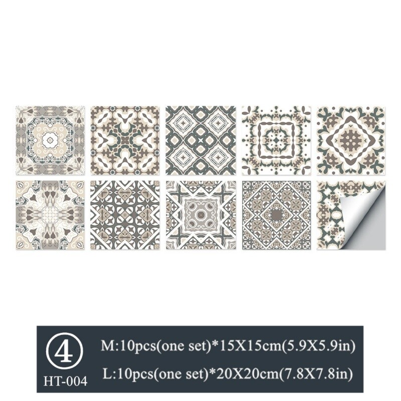 10PCS Floral Wall Sticker Self Adhesive Tiles Waterproof Ethnic Vintage Style
