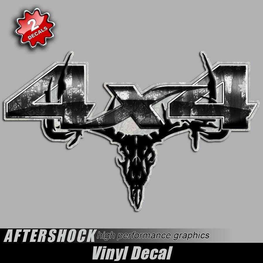 4×4 Gray Camo Deer Skull Truck Decal – Archery Hunting Off Road Sticker