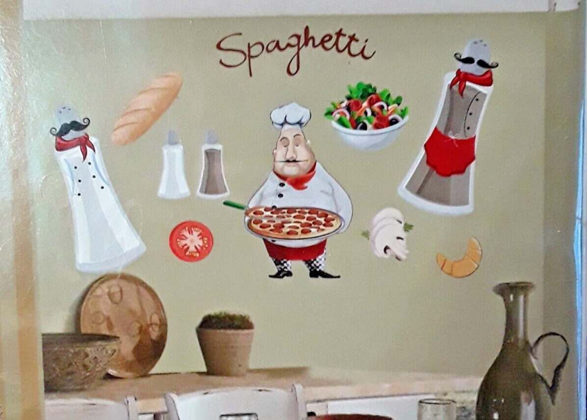 Italian Fats Chef Wall Decals Stickers, 3 Sheets 10×7 Inch Chef~6 In. Bread Etc