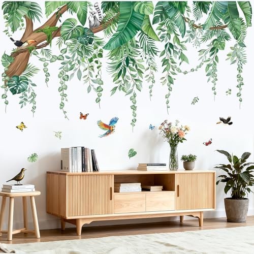 Large Green Tropical Leaves Wall Stickers – Peel & Stick Palm Tree Decals for Ho