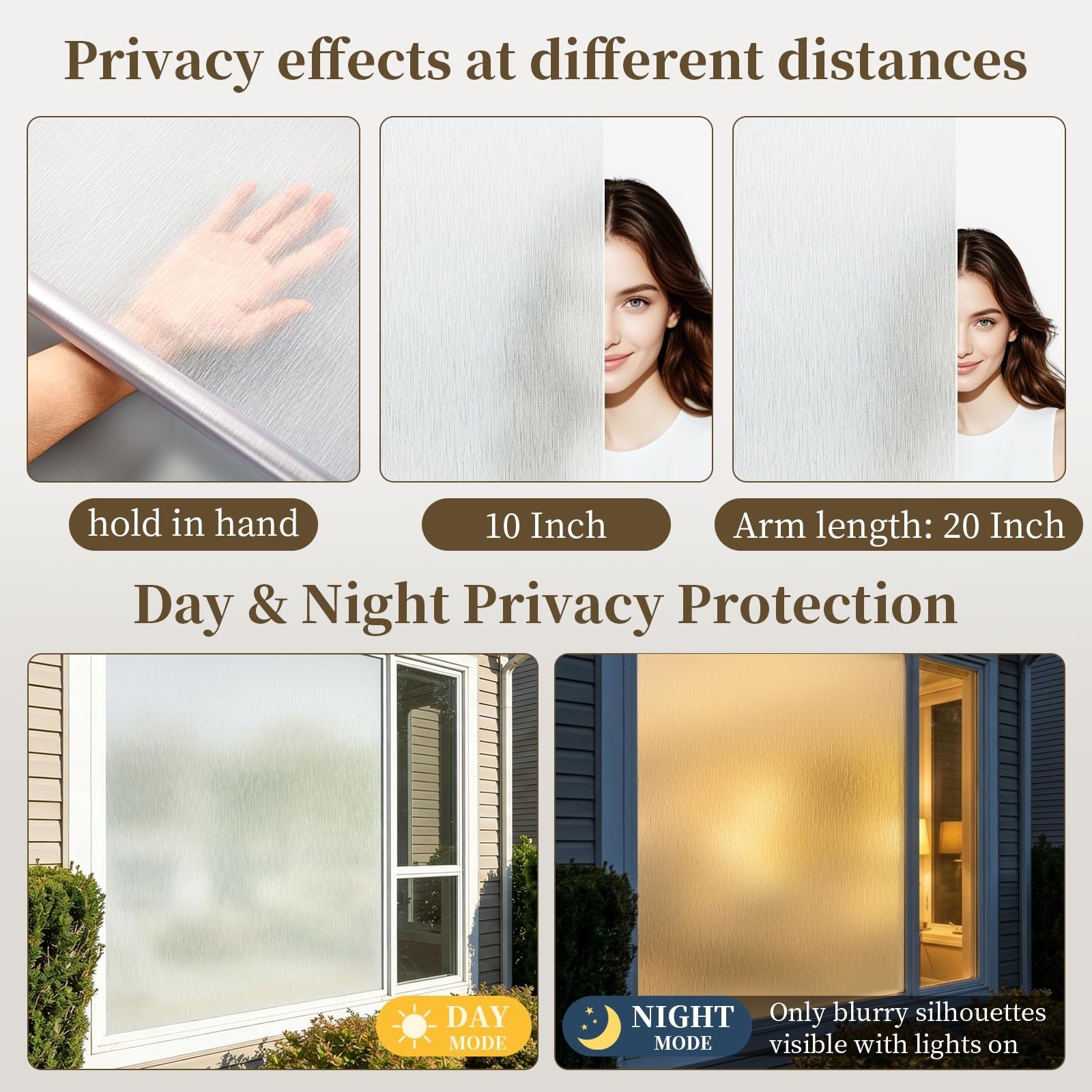 Frosted Window Privacy Film – Brushed Silver Static Cling Glass Film for Bath…