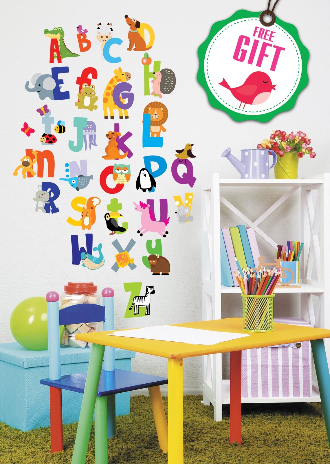 ABC Wall Decals – Alphabet Educational Animal Stickers – Classroom Decor – Pl…