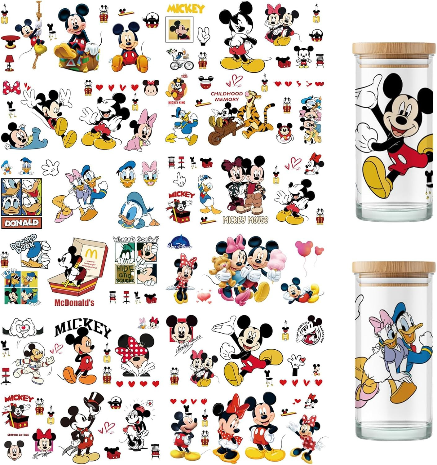 UV DTF Cup Wrap Transfer Stickers for Glass, 12 Sheets Cartoon Rub on Transfers