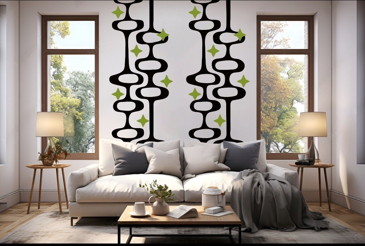 Mid-Century Modern Atomic Age Wall Decal | Retro Home Decor, 80” H x 22” W”
