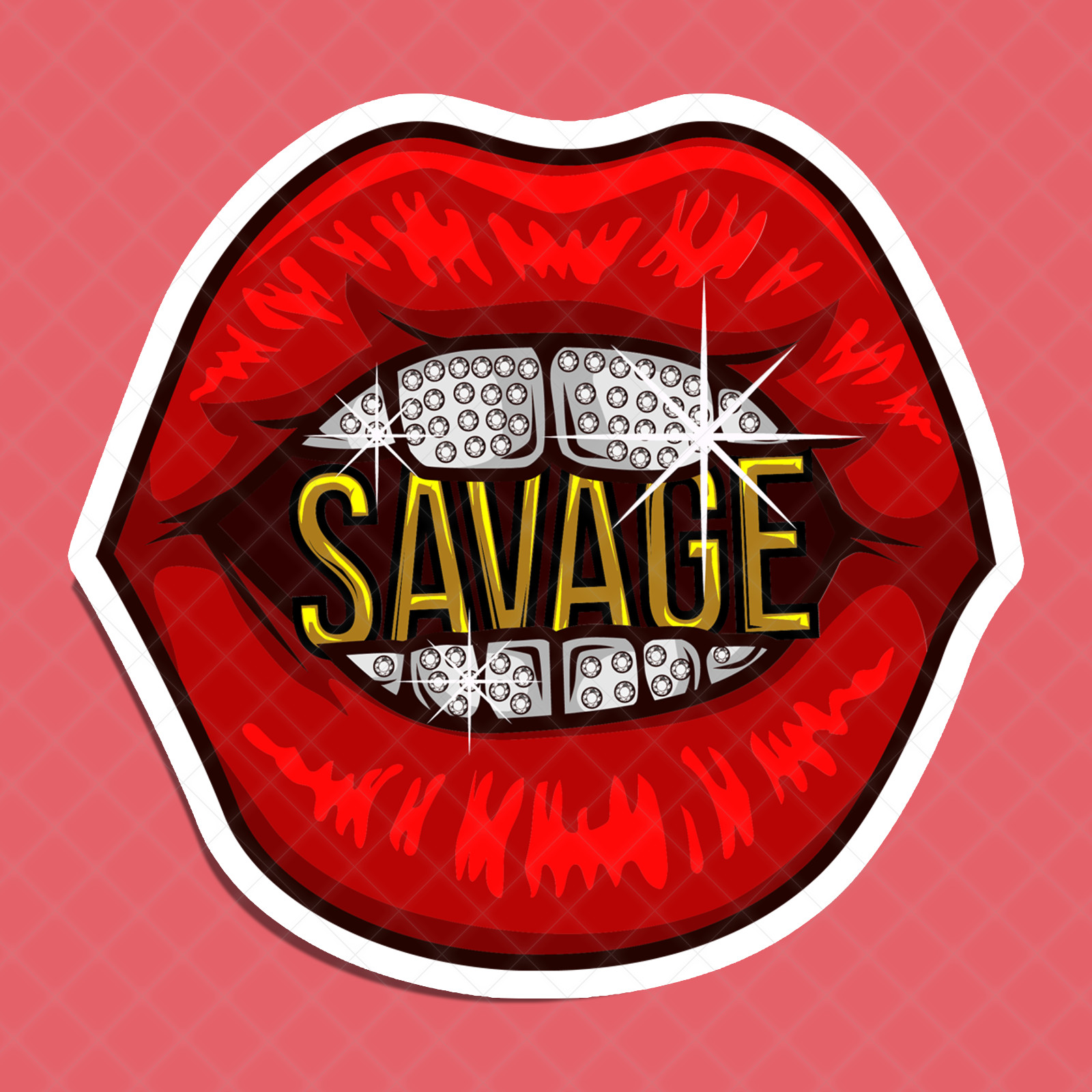Savage Lips Vinyl Sticker | Red Mouth Bling Teeth Decal | Car Laptop Tumbler