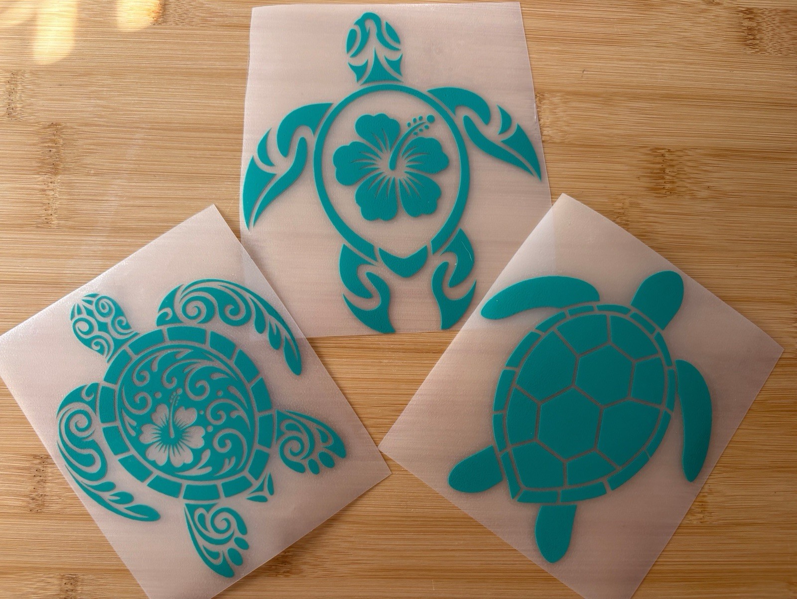 Sea Turtle Vinyl Decals 3 Pack – Floral Hibiscus Turtle Stickers – Car Laptop