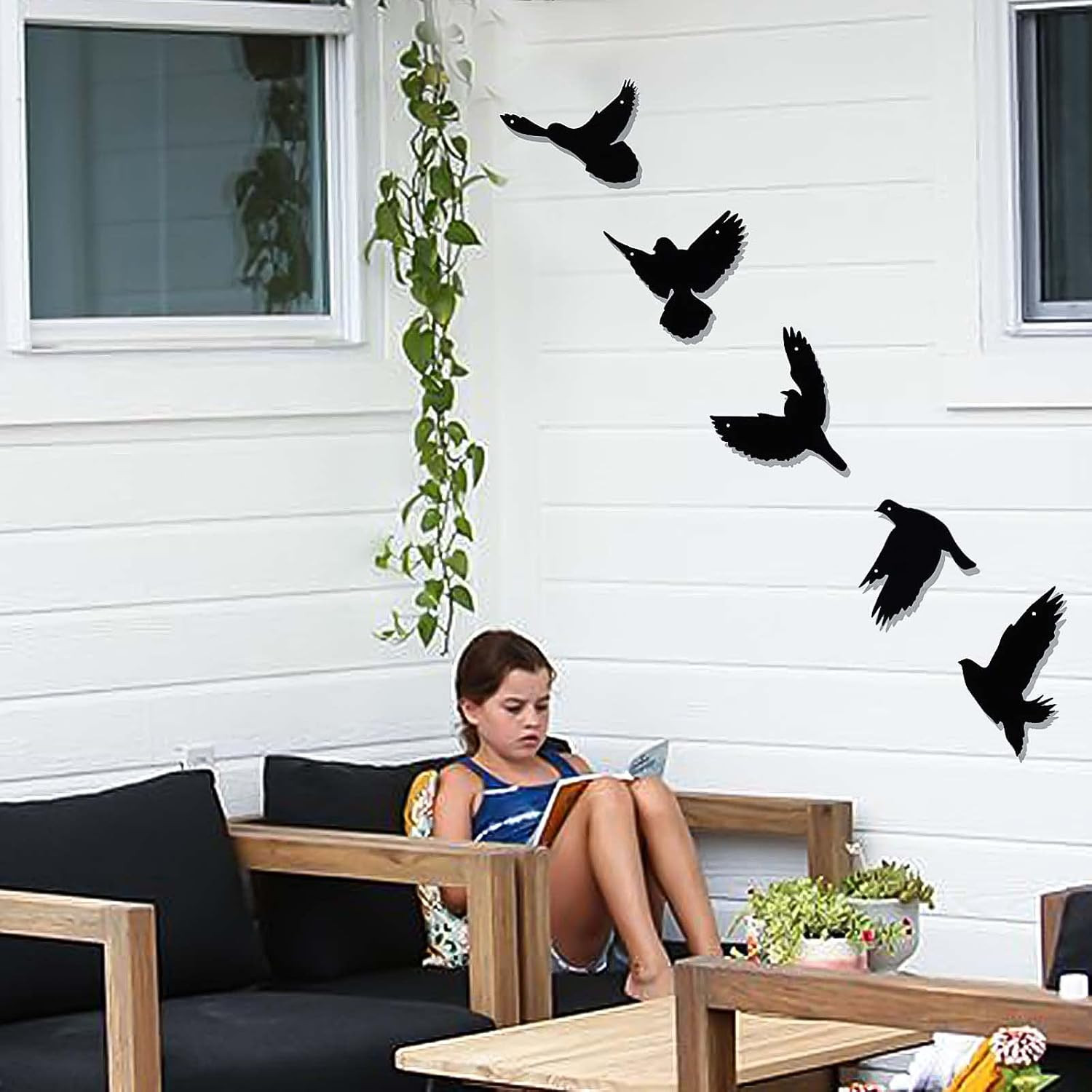 Art Metal Wall Decor, 5Pcs 3D Modern Black Birds Metal Wall Stickers for Living