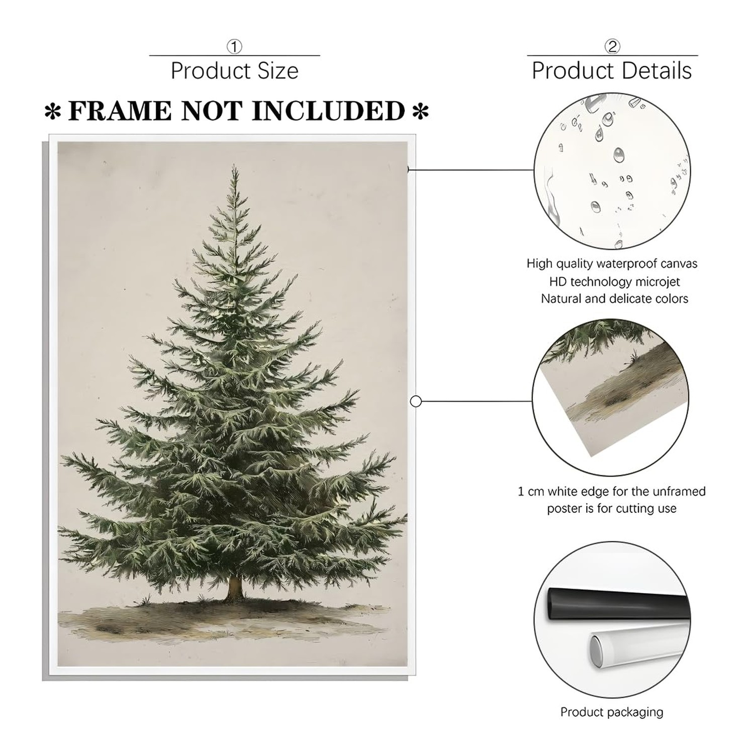Yermidi Vintage Christmas Tree Wall Art Green Neutral Pine Tree Poster Rustic…