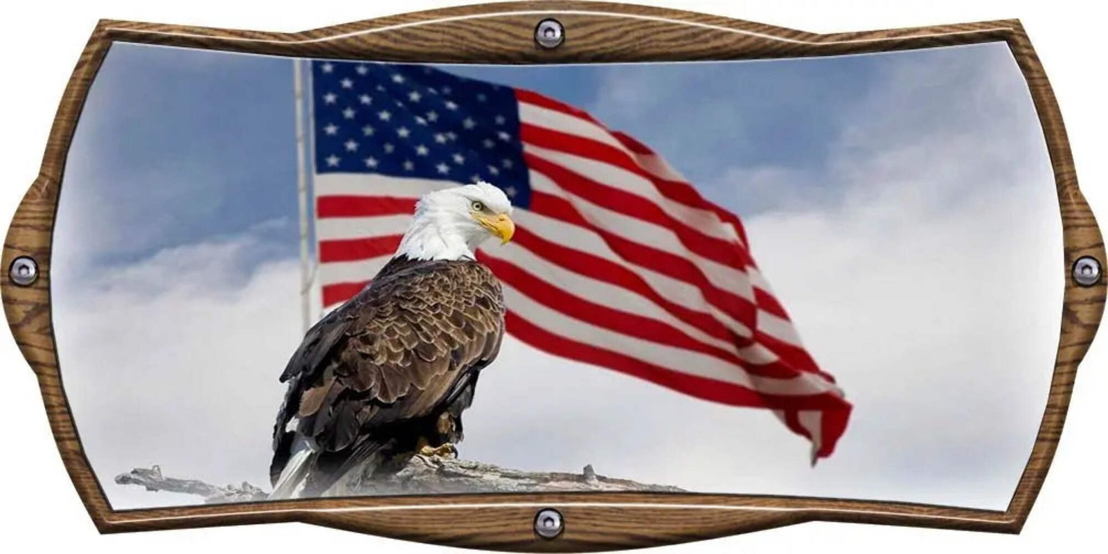 Oak Plaque American Flag with Eagle Decal