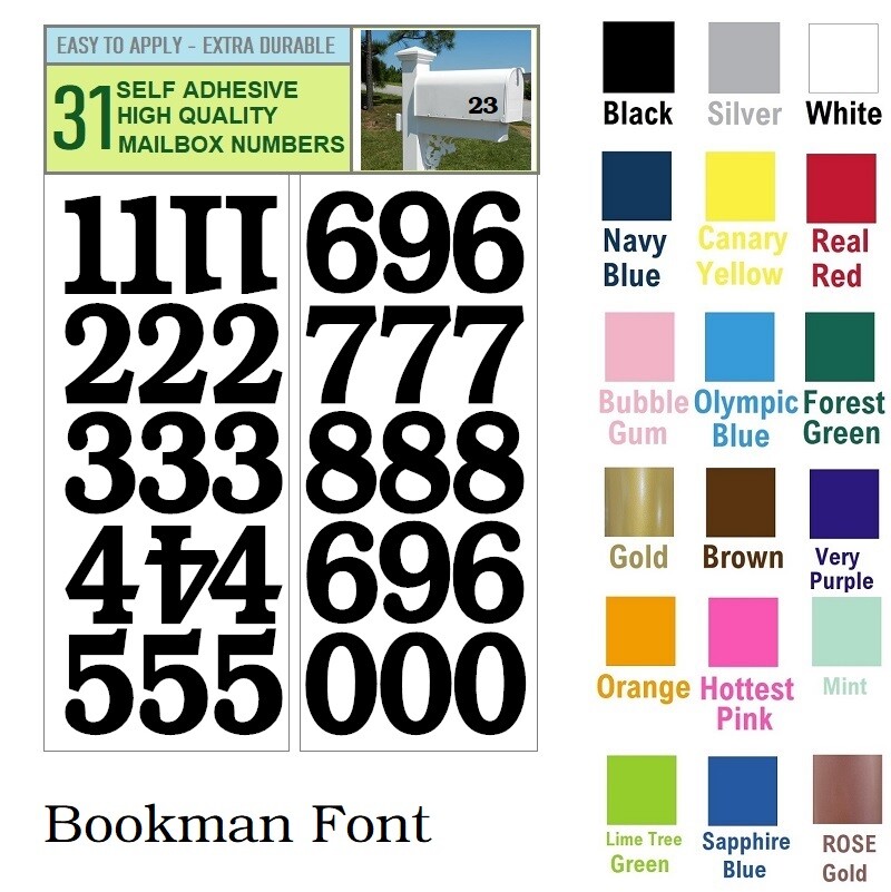 SET OF 31 1.5" HIGH SELF ADHESIVE VINYL MAILBOX NUMBERS, DOOR,LOCKERS – Bookman