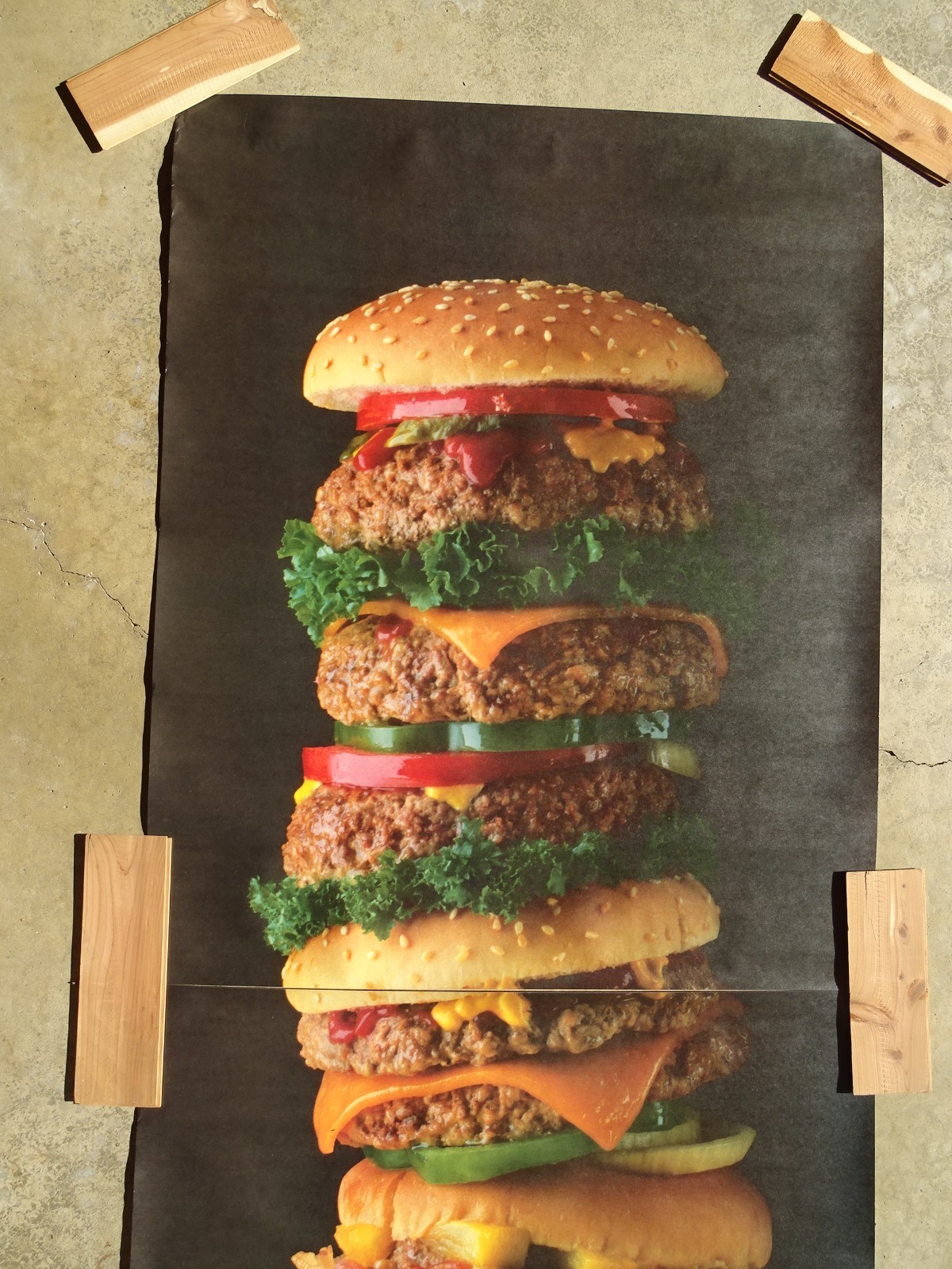 Delecious HUGE Towering Hamburger Photo Door Wall Mural Poster 82.5” X 34” nos