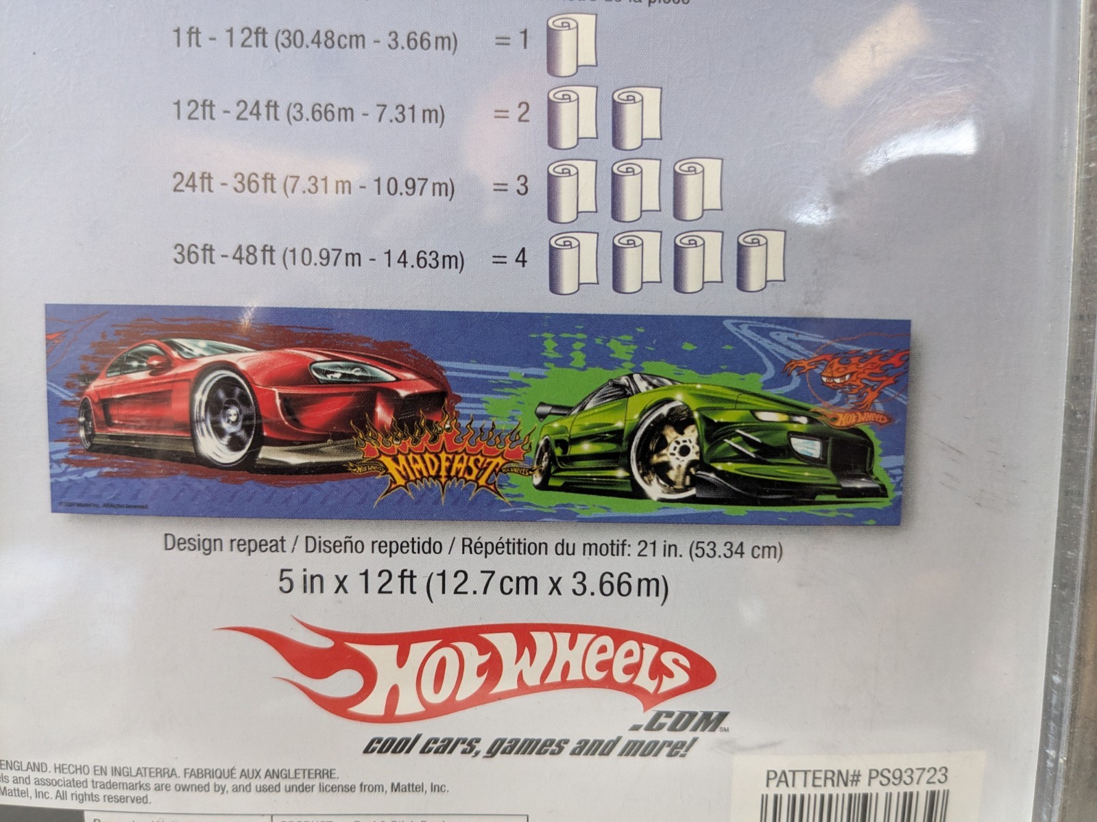 2 Hot Wheels MADFAST 2007 Peel & Stick Border Wall Decoration 5" x 12' NIB NOS