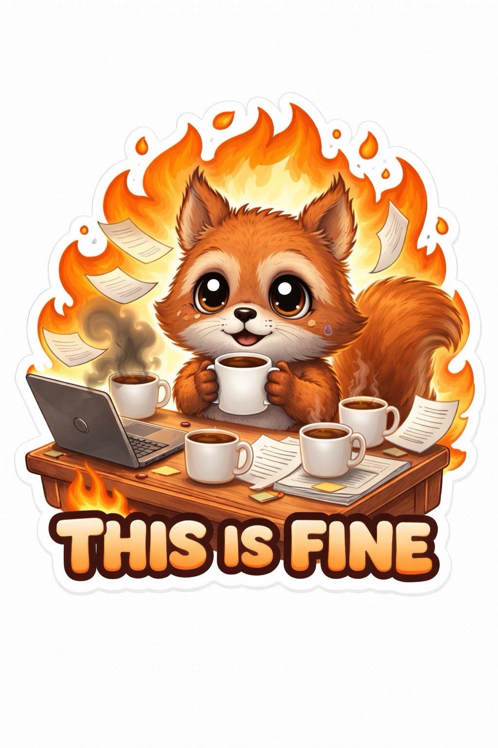 This Is Fine Animal Sticker Set, Funny Office Burnout Meme Decal Pack