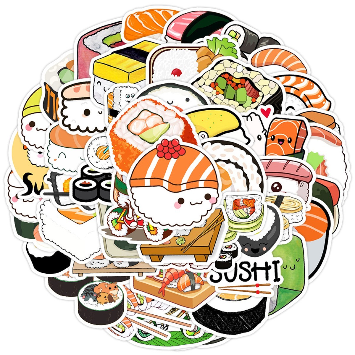 50pcs Waterproof Vinyl Stickers Sushi Japanese Food Luggage Phone Laptop Car