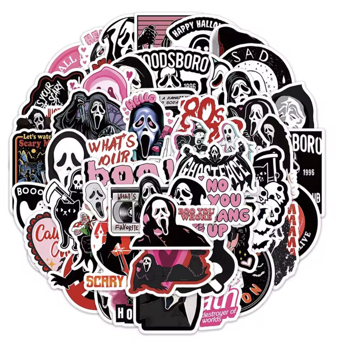 Ghost Mask Face Horror Movie Stickers 50pk Scary Cartoon Stickers FREE SHIPPING