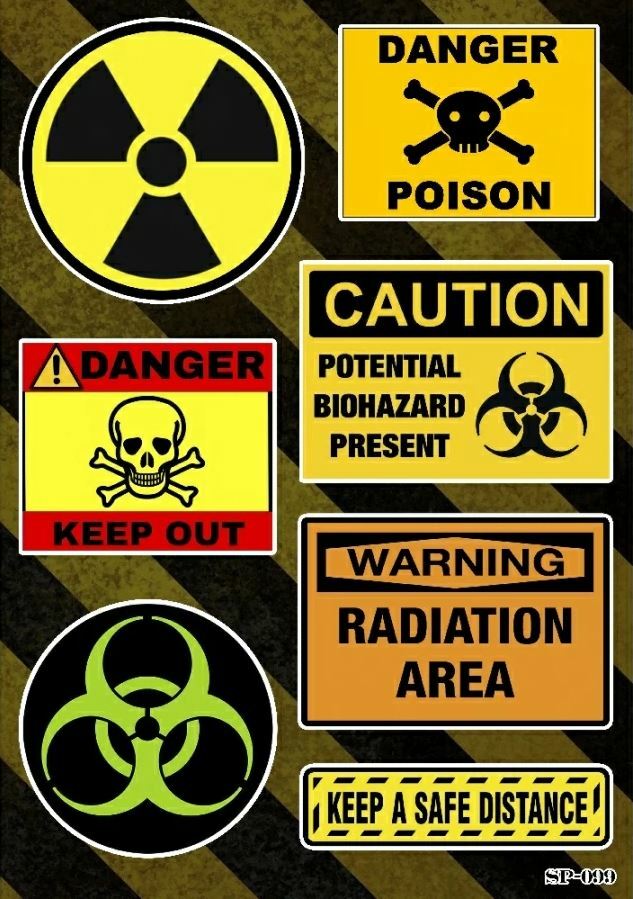 Radiation Danger Biohazard Caution Poison Sticker Pack | Skull Warning Symbols