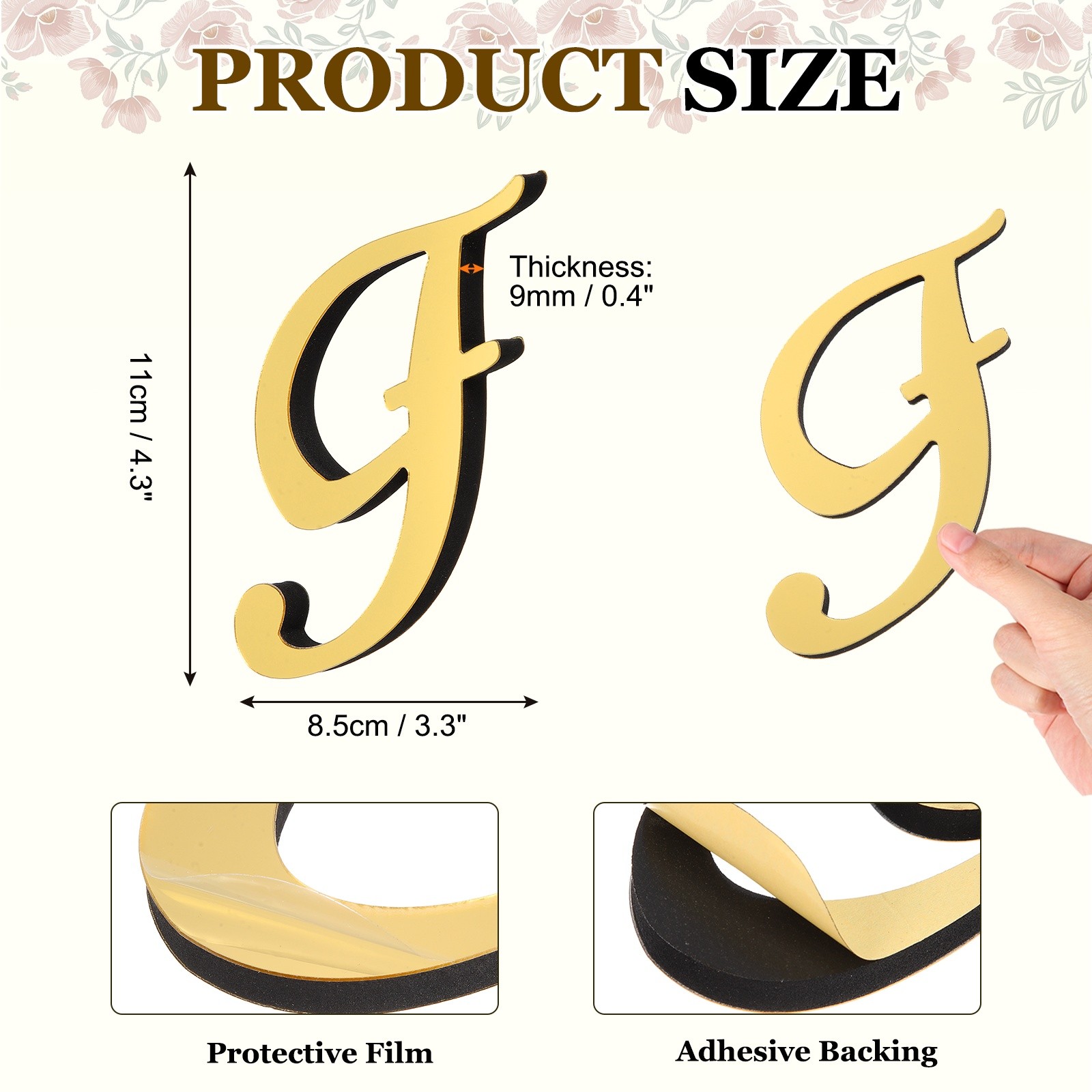 3D Acrylic Alphabet Mirror Wall Sticker Letter F for Home, Light Gold